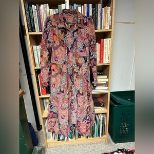 Funky print boho fine wale corduroy maxi shirt dress, Anthropologie, size M